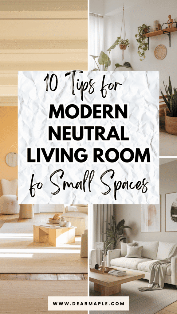 Pinterest pin of modern neutral living room