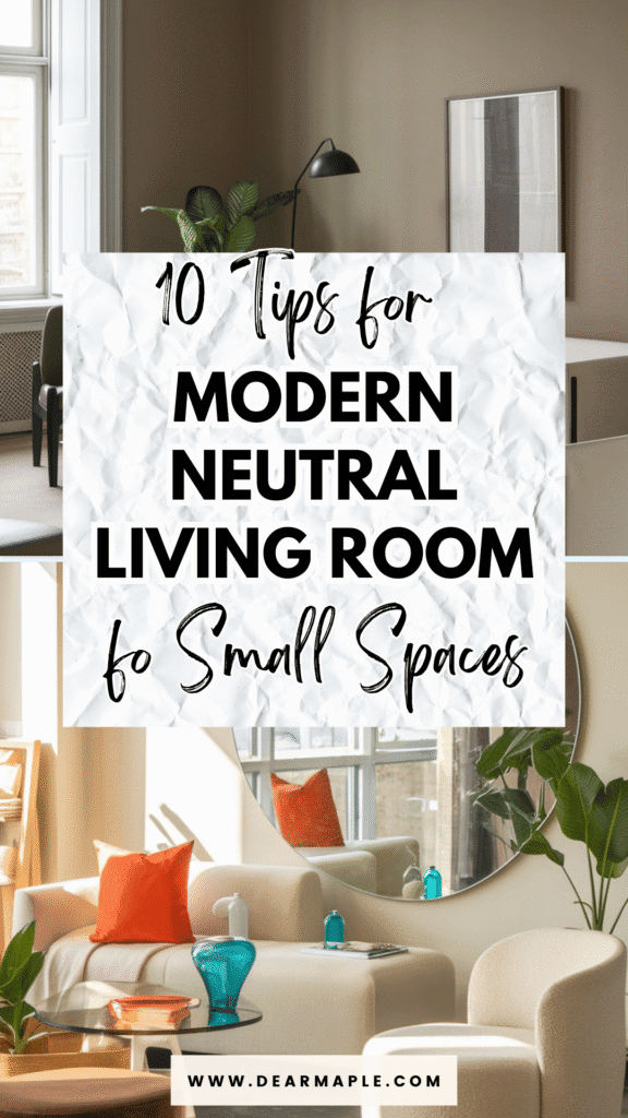 Pinterest pin of modern neutral living room