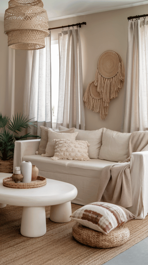 Layered textures in a small modern neutral living room