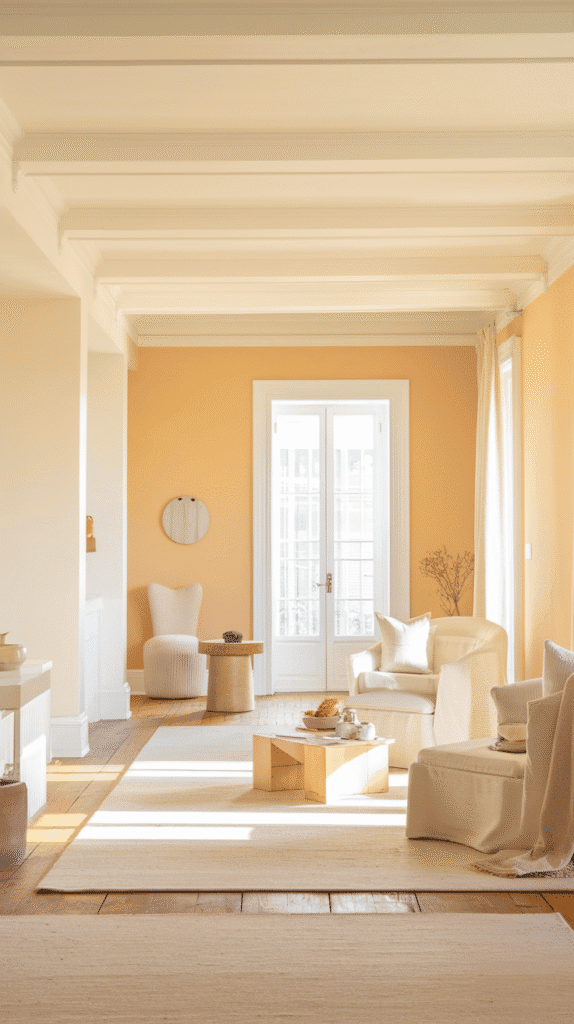 Warm neutral color palette in small modern neutral living room