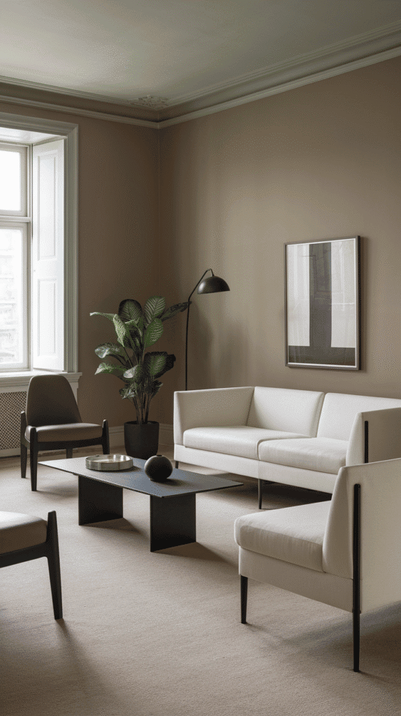 Cohesive color scheme in modern neutral living room decor
