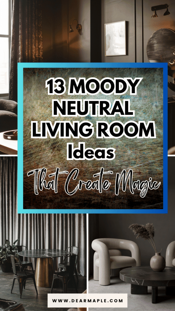Pinterest pin of moody neutral living room
