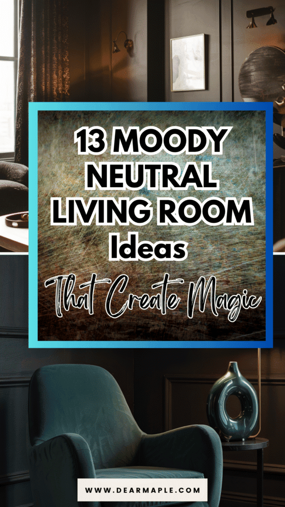 Pinterest pin of moody neutral living room