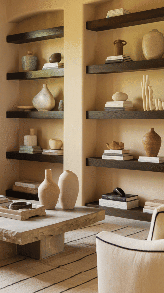 Earthy materials in a moody neutral living room