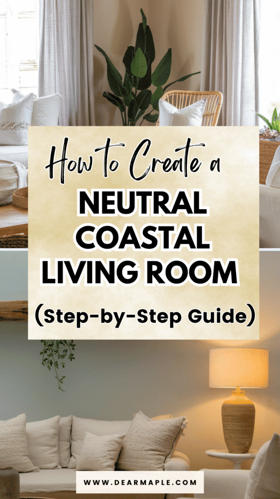 Pinterest pin of neutral coastal living room
