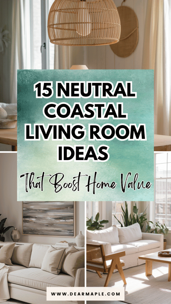Pinterest pin of neutral coastal living room ideas