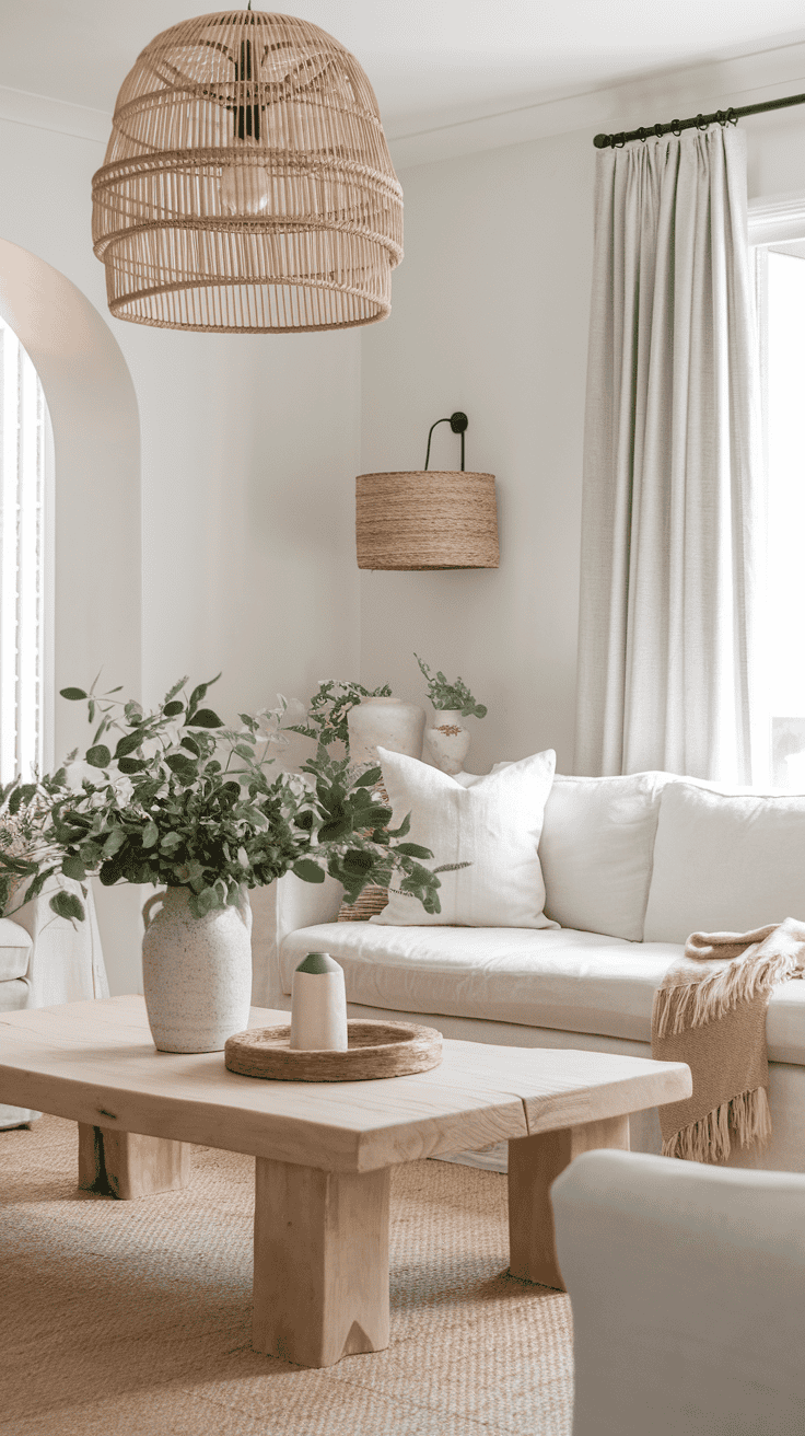 Neutral coastal living room with soft textures and beachy elegance