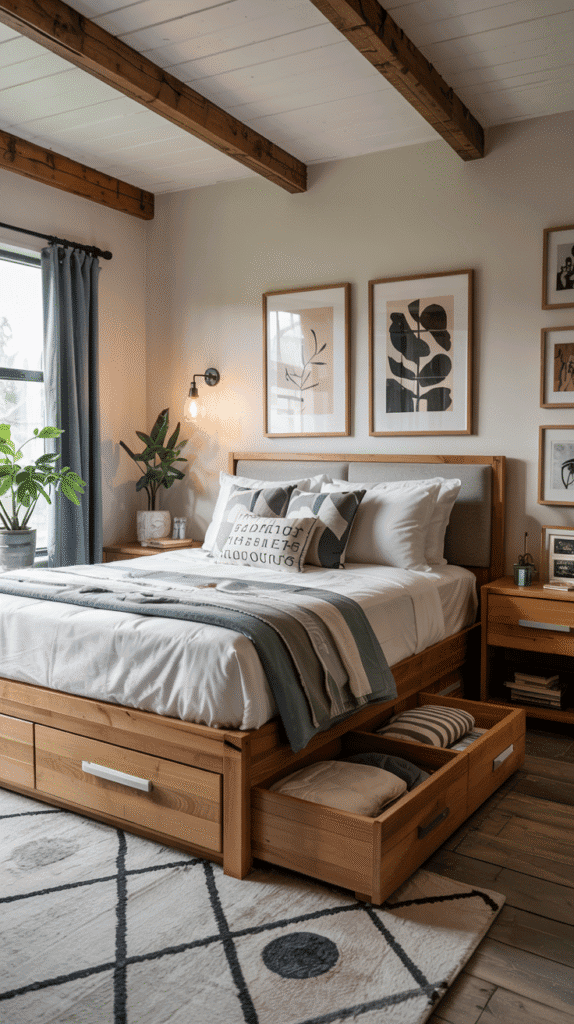 Multi-functional furniture in scandinavian bedroom ideas with storage beds and dual-purpose nightstands