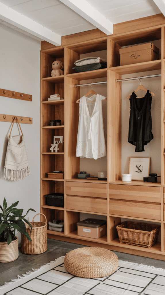 Sleek storage solutions in scandinavian bedroom ideas with built-in wardrobes and open shelving