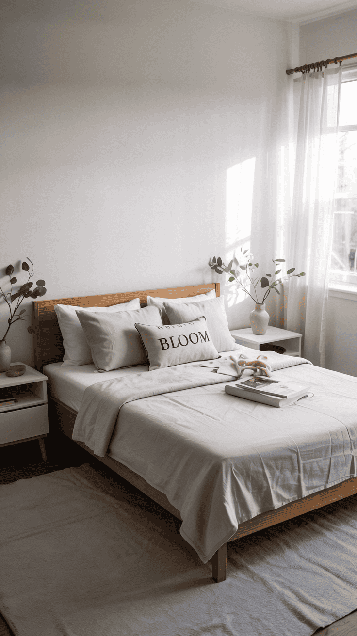 Beautiful scandinavian interior bedroom showcasing minimalist design with natural light and neutral colors