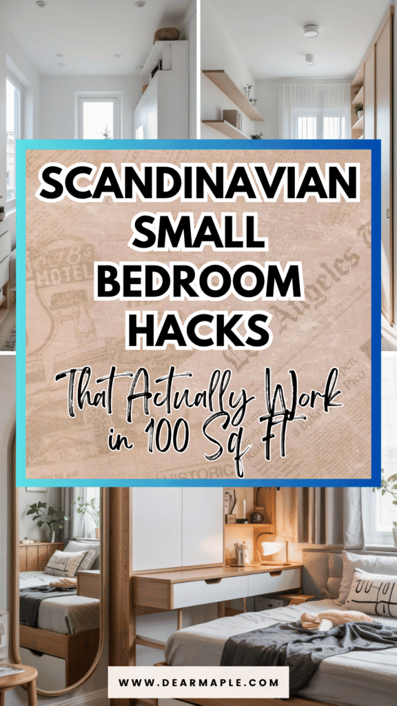 Pinterest pin of scandinavian small bedroom