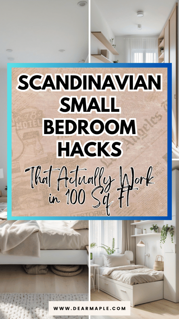 Pinterest pin of scandinavian small bedroom
