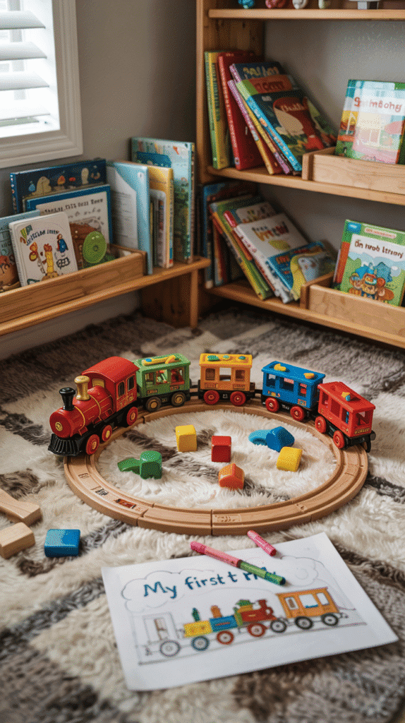 Corner play area in small kids' bedroom.