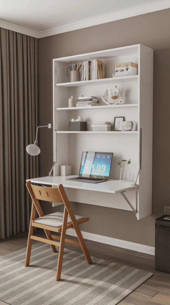 Space-saving Murphy desk teen girl bedroom ideas small room with fold-down functionality