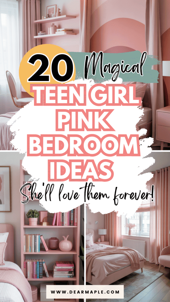 Pinterest pin of teen girl pink bedroom ideas!