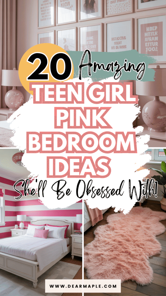 Pinterest pin of teen girl pink bedroom ideas!