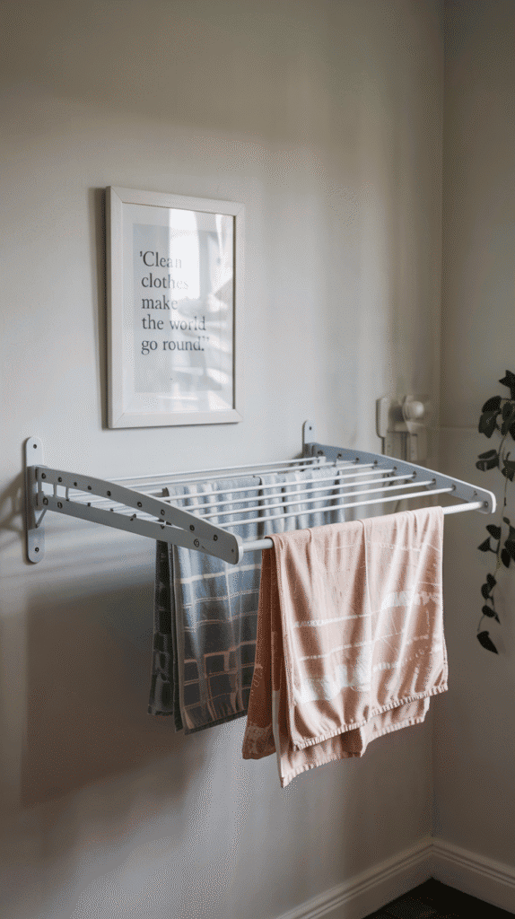 Fold-out drying rack in very small laundry room