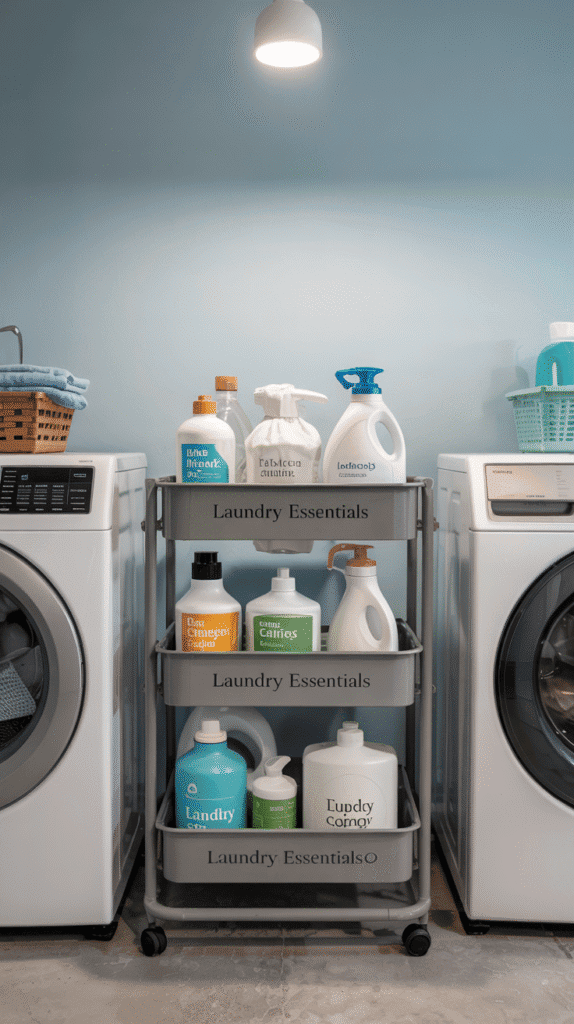 Rolling cart storage in very small laundry room