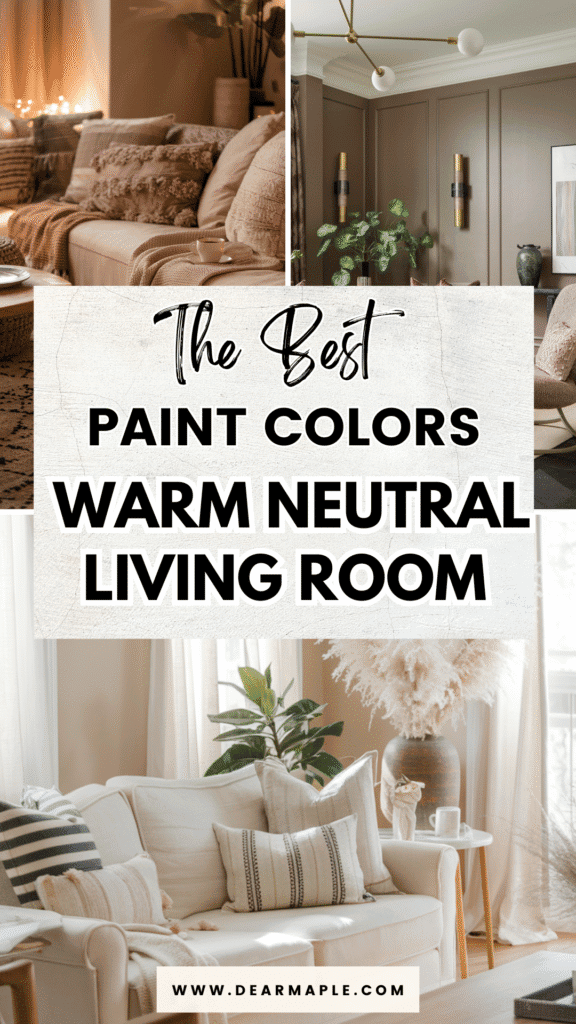 Pinterest pin of warm neutral living room