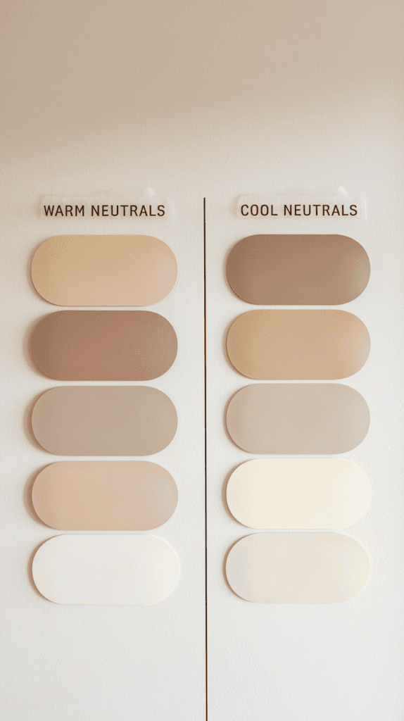 Warm neutral living room paint swatches compared to cool tones