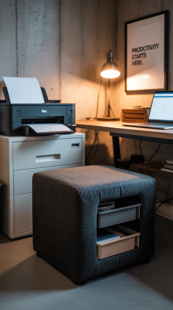 Open floor layout for movement in health-conscious Basement Office Ideas