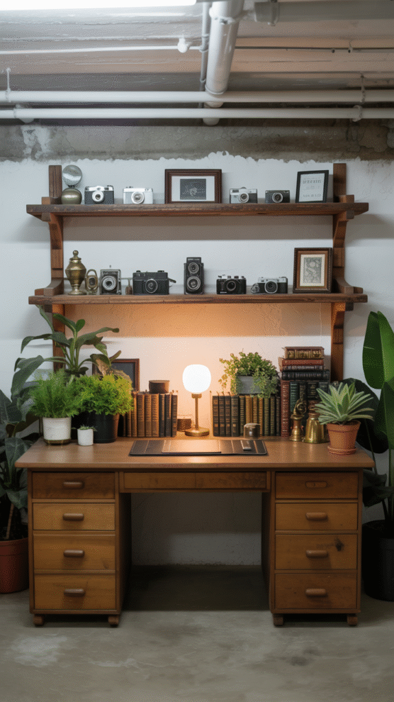 Floating shelf design to maximize space in Basement Office Ideas