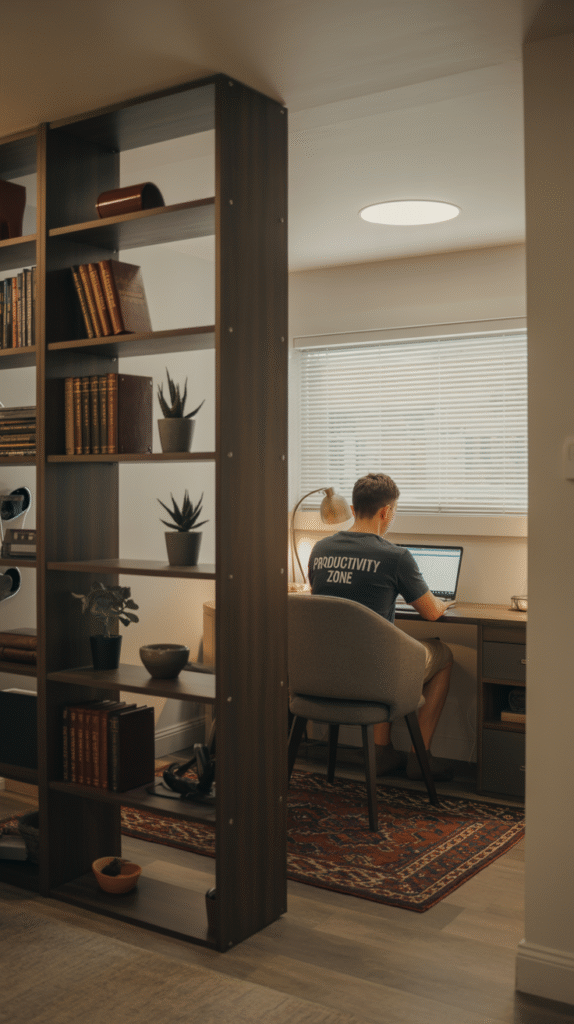 Faux window hack to brighten small Basement Office Ideas with no natural light