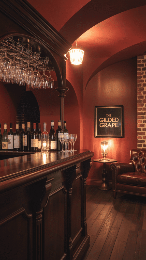 Burnt sienna red basement paint ideas create dramatic wine cellar atmosphere in underground entertainment areas