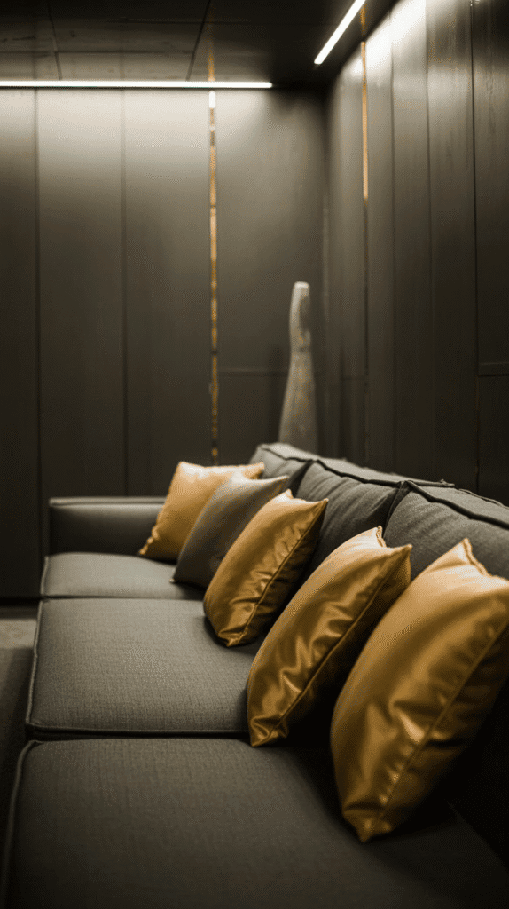 Charcoal gray with metallic accents basement paint ideas create sophisticated urban loft style underground spaces