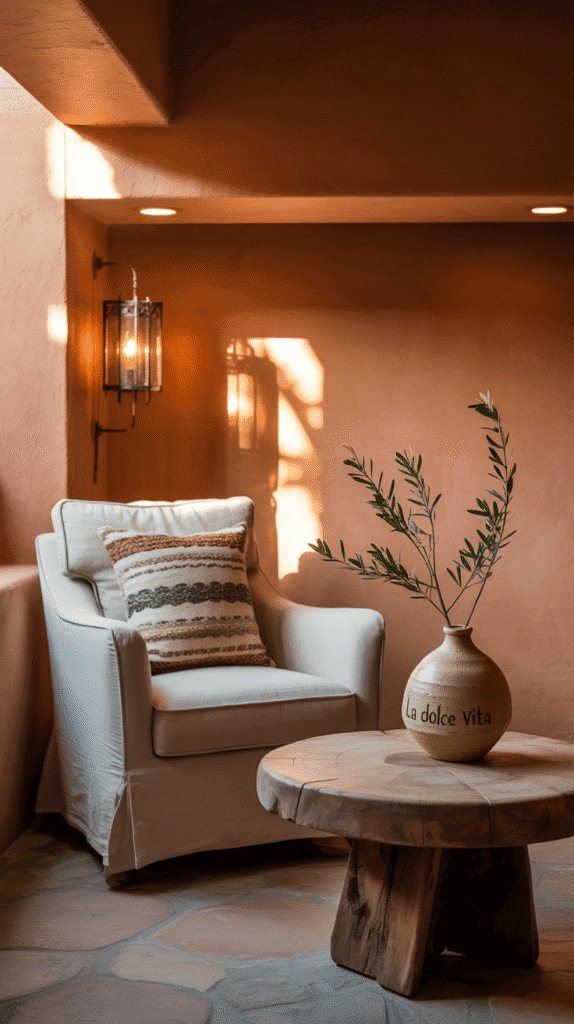 Terracotta basement paint ideas create warm Mediterranean-inspired underground retreats with earthy tones