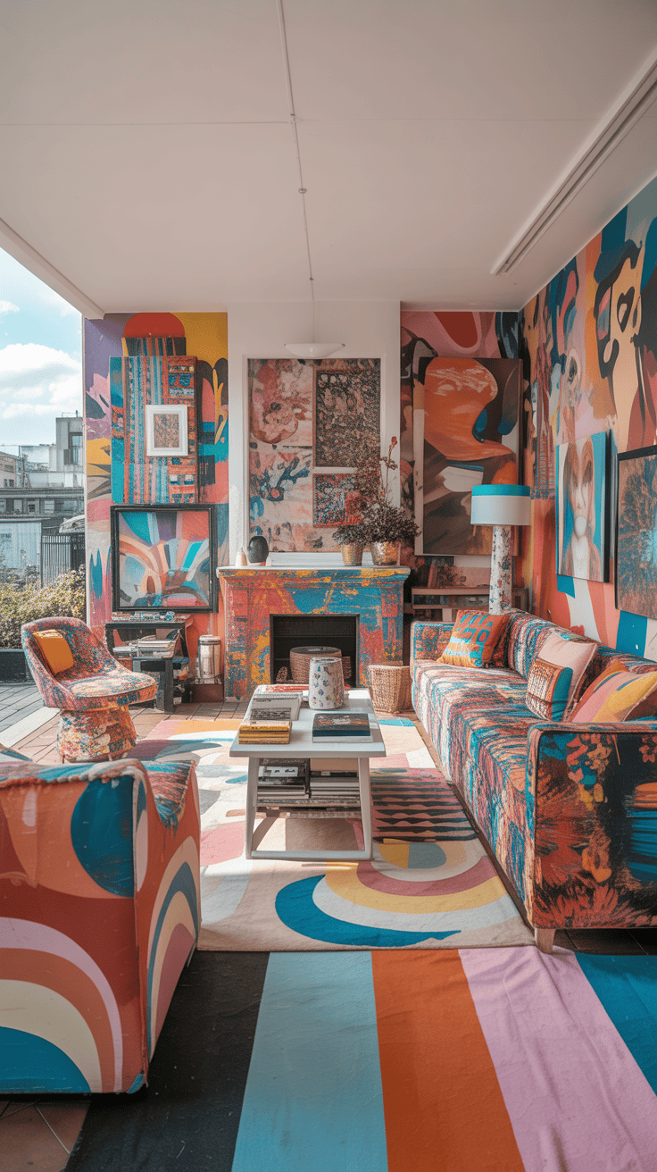 colorful maximalist decor living room