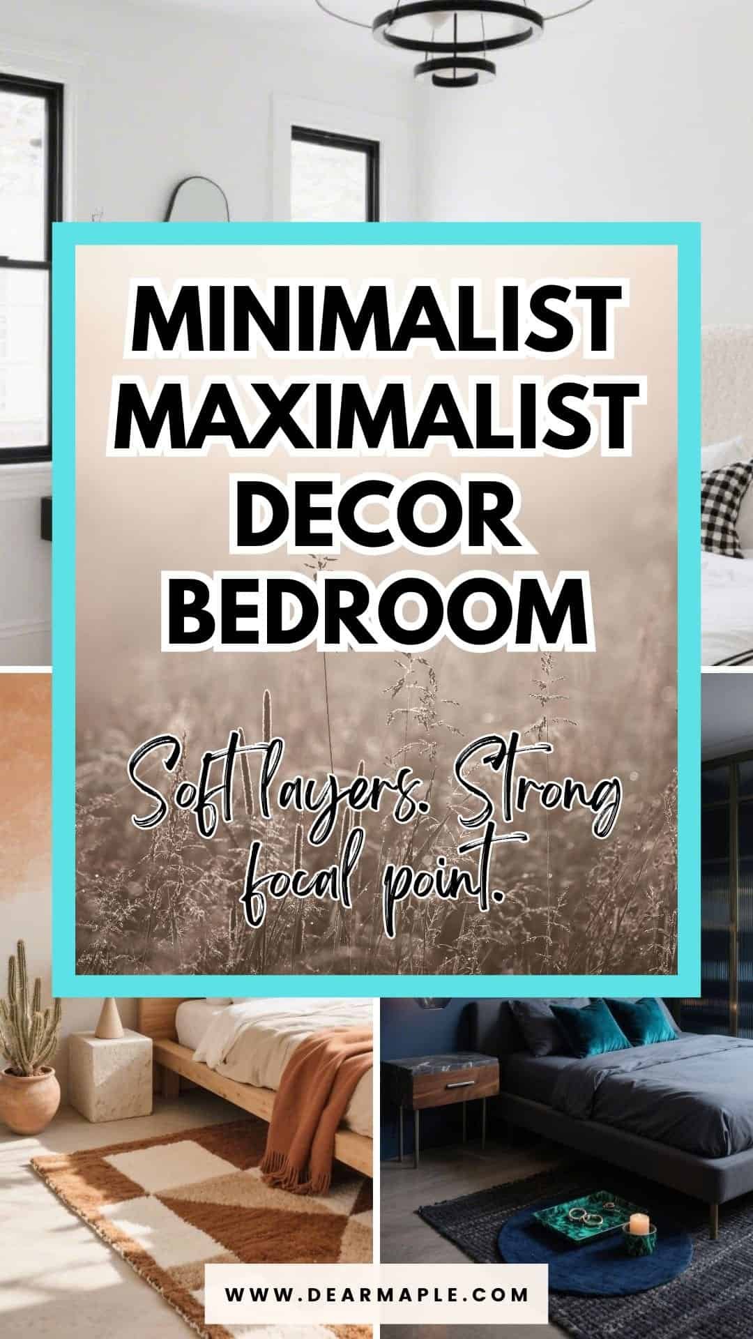 pinterest pin of minimalist maximalist decor bedroom